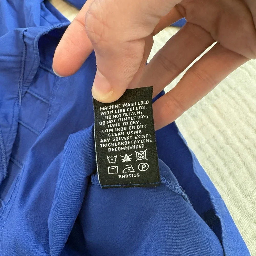 Lafayette 148 New York Shirt Womens 14 Blue Button Front Short Sleeve Career - Picture 7 of 10